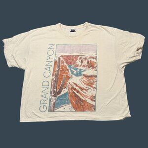 Vintage Arula Grand Canyon Graphic T-Shirt Beige Oversized Short Sleeve Cotton W